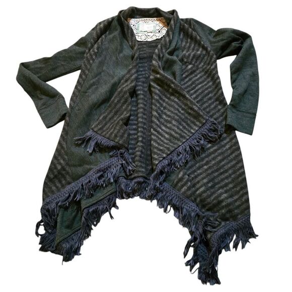Anthropologie Saturday Sunday Green Fringe Open Front Cardigan Boho Chic SZ XS - Picture 1 of 5